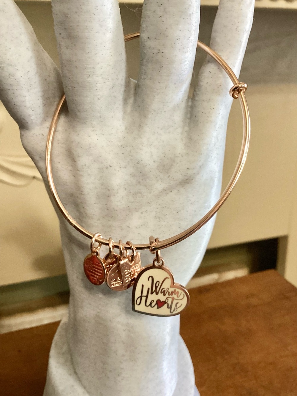 Alex and Ani Rose Gold Warm Hearts Charm Bangle